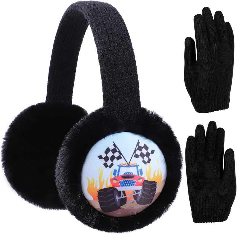 BUTITNOW Boys Truck Ball Game Controller Excavator Earmuffs & Gloves Set, Soft Plush Comfortable Winter Outdoor Ear Warmers - Image 1